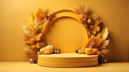 round podium banner with empty space, Yellow luxury Thanksgiving vibes theme background