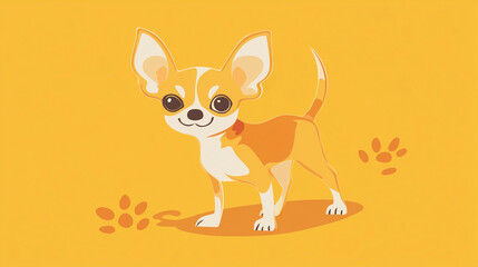 Obraz premium Tiny chihuahua puppy standing against yellow background
