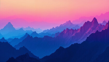 Fototapeta premium Mountain landscape at sunset showcasing layers of vibrant colors and peaks in the distance