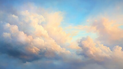Soft Pastel Sky with Fluffy Clouds During Sunrise or Sunset