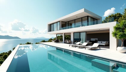 Fototapeta premium Modern Villa with Infinity Pool & Ocean View