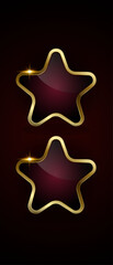 Two red luxury vector star buttons design on dark gradient background, two enclosed by a shiny gold metallics border. used in banner, button, web UI design, option concepts