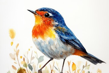 Obraz premium Vibrant blue and orange bird perched among soft foliage in a serene natural setting