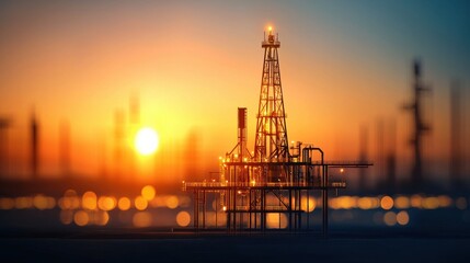 Obraz premium Oil drilling economic chart analysis at sunset oil rig