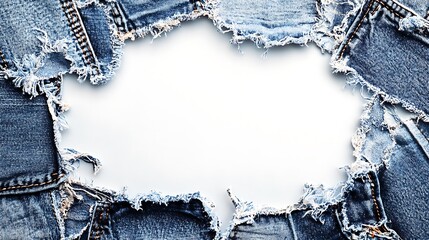 Ripped denim frame with white background.