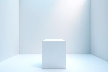 White pedestal in minimalist room with soft lighting