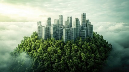 Obraz premium A symbolic representation of urban growth emerging seamlessly from a lush forest