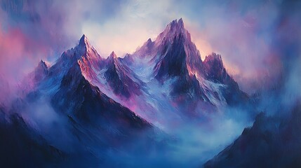 Obraz premium Majestic Mountains at Dusk with Vibrant Purple and Blue Hues