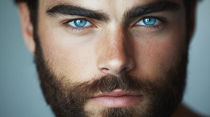 Fototapeta premium A close up of a man with a beard and blue eyes