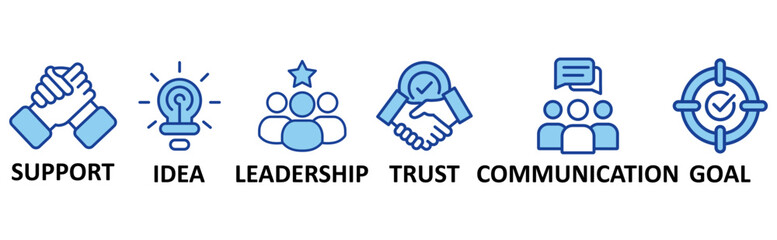 Teamwork icon set illustration concept with icon of support,idea,leadership,trust,communication,goal