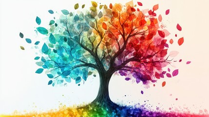 A vibrant tree with colorful leaves representing diverse ecosystems and ecological balance