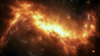 Fototapeta premium Fiery orange nebula in space.
