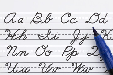 Cursive Writing Practice Sheet with Marker