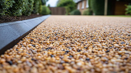 Close-up of resin bound gravel paving.