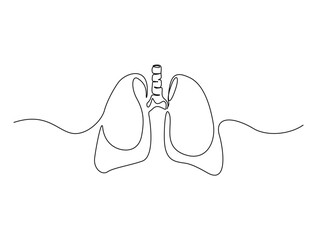Continuous one line drawing bones of Human lungs. Human organ - lungs in single line art vector illustration. Editable stroke.