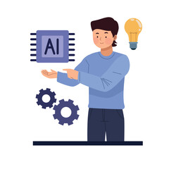 man with artificial intelligence chip