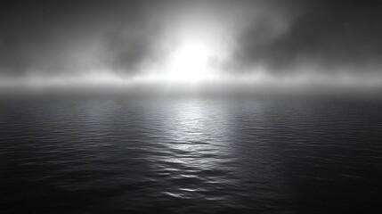 Obraz premium Foggy sea at dawn, monochrome.