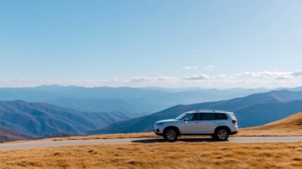 Rental Car on Scenic Mountain Road for Adventure Travel Visuals