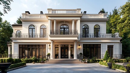 Obraz premium American House Front View with Beautiful Architectural and Design Elements