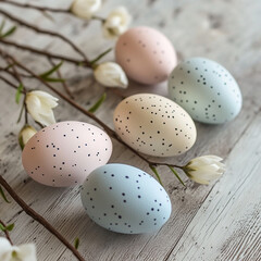 Obraz premium Easter eggs on the wooden background