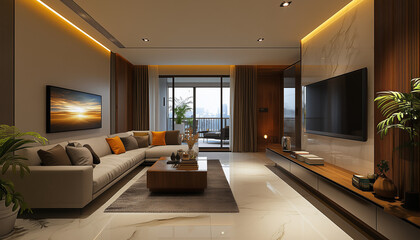 modern living room with a large sofa