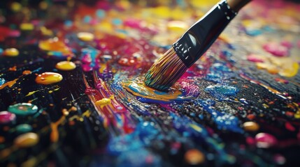 Fototapeta premium Creative painting action art studio visual art colorful environment close-up view artistic expression for seo impact