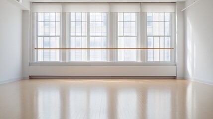 Elegant Dance Studio with Mirrored Wall and Ballet Barre for Recital or Practice