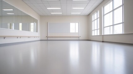 Bright and Spacious Dance Studio with Mirrored Wall and Ballet Barre