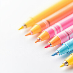 Colorful highlighters arranged in row on white background isolated design on white background