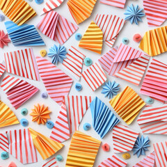 Obraz premium Colorful origami paper with stripes and folds in various patterns