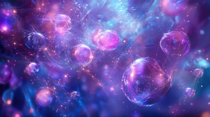 Ethereal cosmic energy with vibrant purple and blue abstract bubbles