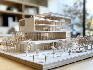 Architectural model showcase modern office design indoor display contemporary environment close-up view innovative concept