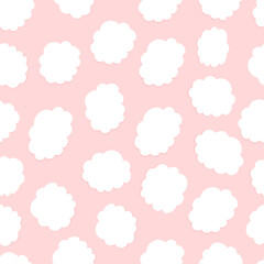 Fluffy clouds seamless pattern on pink background. Sky scene vector icons ornament creative design. Pastel color childish illustration