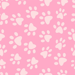 Animal paws seamless pattern on peach background. Wile creature footprints vector icons ornament creative design. Childish color illustratio