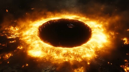 Naklejka premium Fiery ring of fire engulfing dark void.