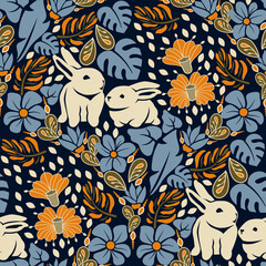 rabbit pattern silhouettes style and hand draw line
