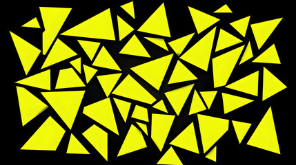 Abstract background with scattered neon yellow triangles on a black background. Ideal for modern design projects, presentations, and digital art.