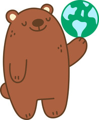 Cute bear holding globe with smile