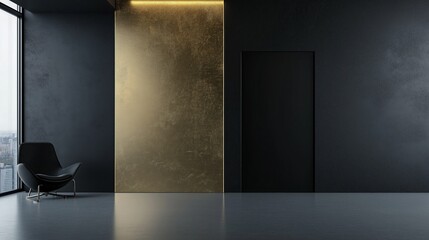 Modern Empty Interior with Gold Accent Wall