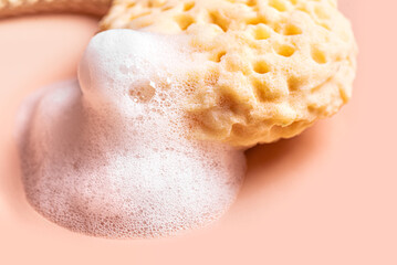 Face sponge and white soap foam