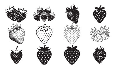 Strawberry Silhouette Design Bundle, Strawberry icon set.