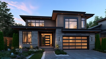 Obraz premium Front View of a Contemporary Home with Elegant Design Elements