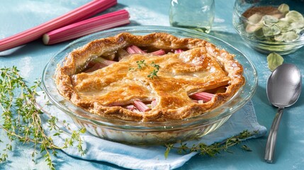 Scrumptious Rhubarb Pie: A Delightful Dessert Recipe with Crispy Crust and Fresh Thyme