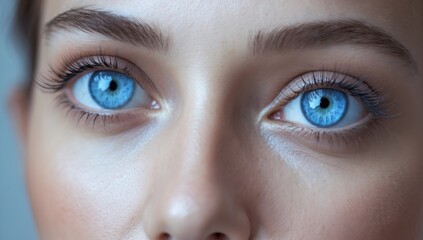 Obraz premium Close-up image of a woman blue eye showcasing the intricate details of the iris and eyebrow
