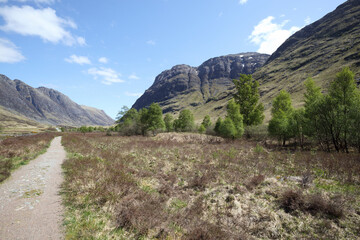 Scenic trail through the Highland landscape in Scotland showcasing majestic mountains and lush greenery