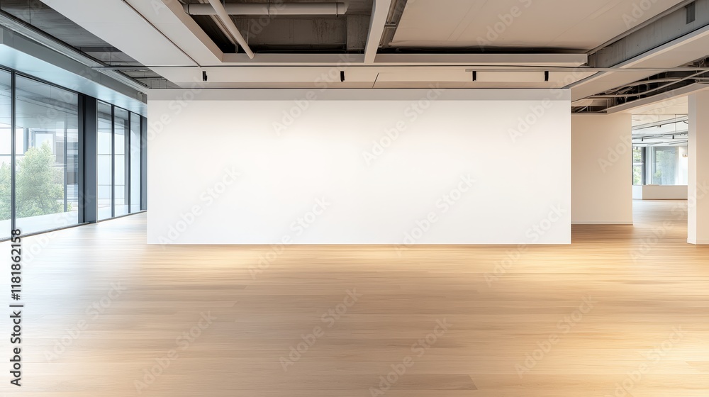 Aufkleber large blank white wall providing copy space is illuminated by spotlights in a modern art gallery wit