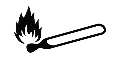 Matches , matchstick, lucifer logo. Smoking, fire or flame icon. Match lighted icon. Funny flat vector cartoon. No flames allowed. Stop, attention, do not open fire or campfire flame zone.  