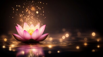 Enchanting Lotus Bloom with Magical Glow and Sparks