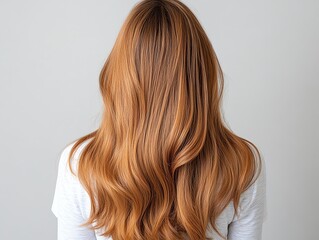 Fototapeta premium A lacefront wig styled in loose waves, chestnut brown, glowing gently against a minimal background