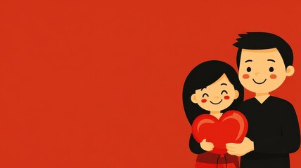 Joyful couple with heart balloon romantic setting digital art cheerful colors warm atmosphere